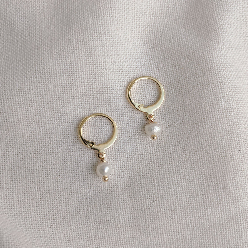 Pearl Huggie Hoops