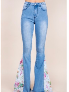 Floral Eyelet Detail Bell Bottom