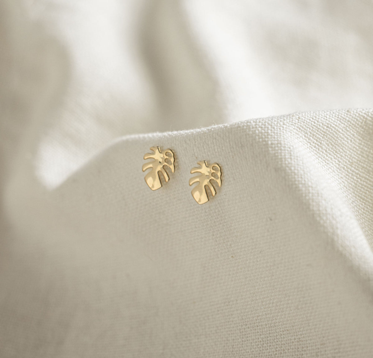 Monstera Leaf Studs Goldfilled