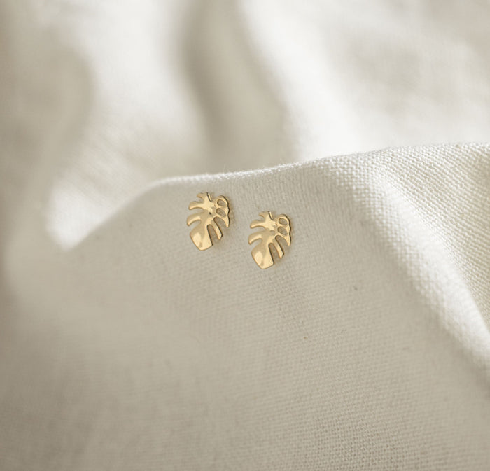 Monstera Leaf Studs Goldfilled