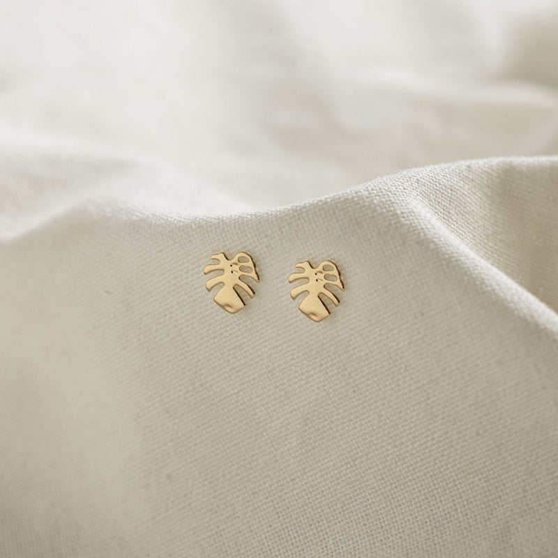 Monstera Leaf Studs Goldfilled