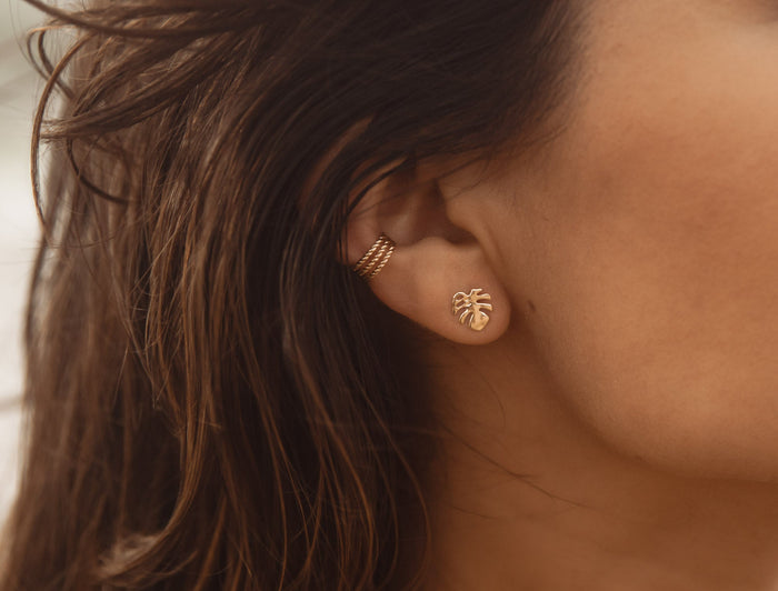 Monstera Leaf Studs Goldfilled