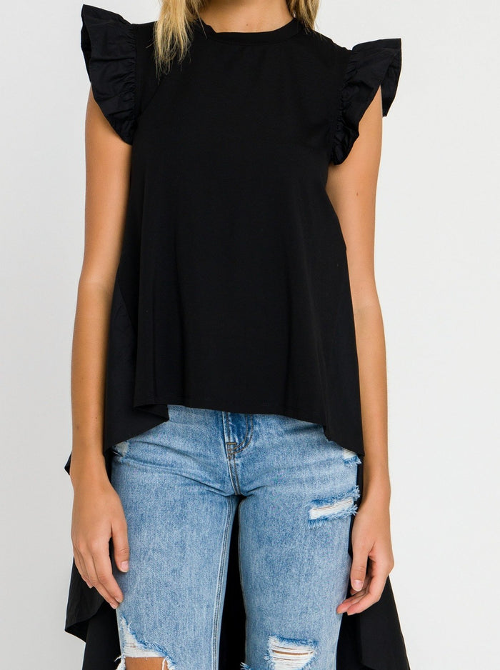 Ruffled Sleeve High Low Bottom Top