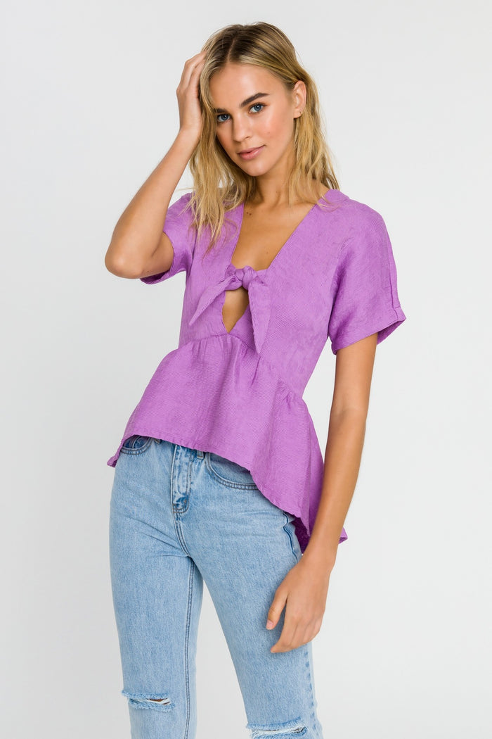 Purple Front Knot Blouse