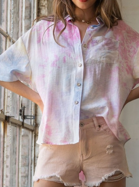 Tie Dye Button Up Blouse