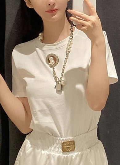 Keyhole and Pearl Detail Top