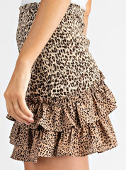 Leopard Asymmerical Smocked Skirt
