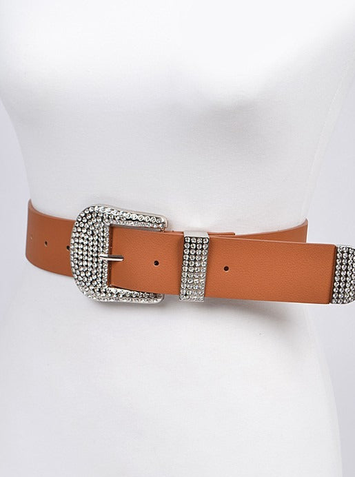 Camel Rhinestone Buckle Belt