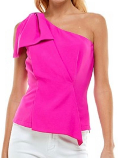 Magenta Bow Detail One Shoulder Top