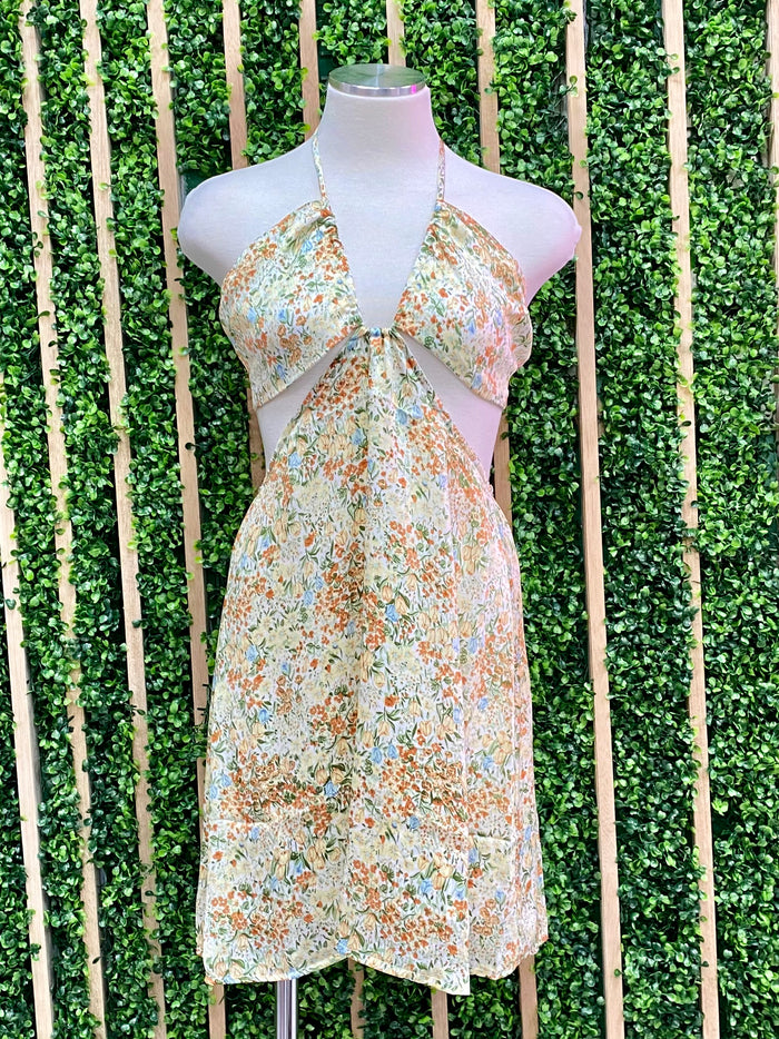 Lemon Floral Cuotut Sleek Dress