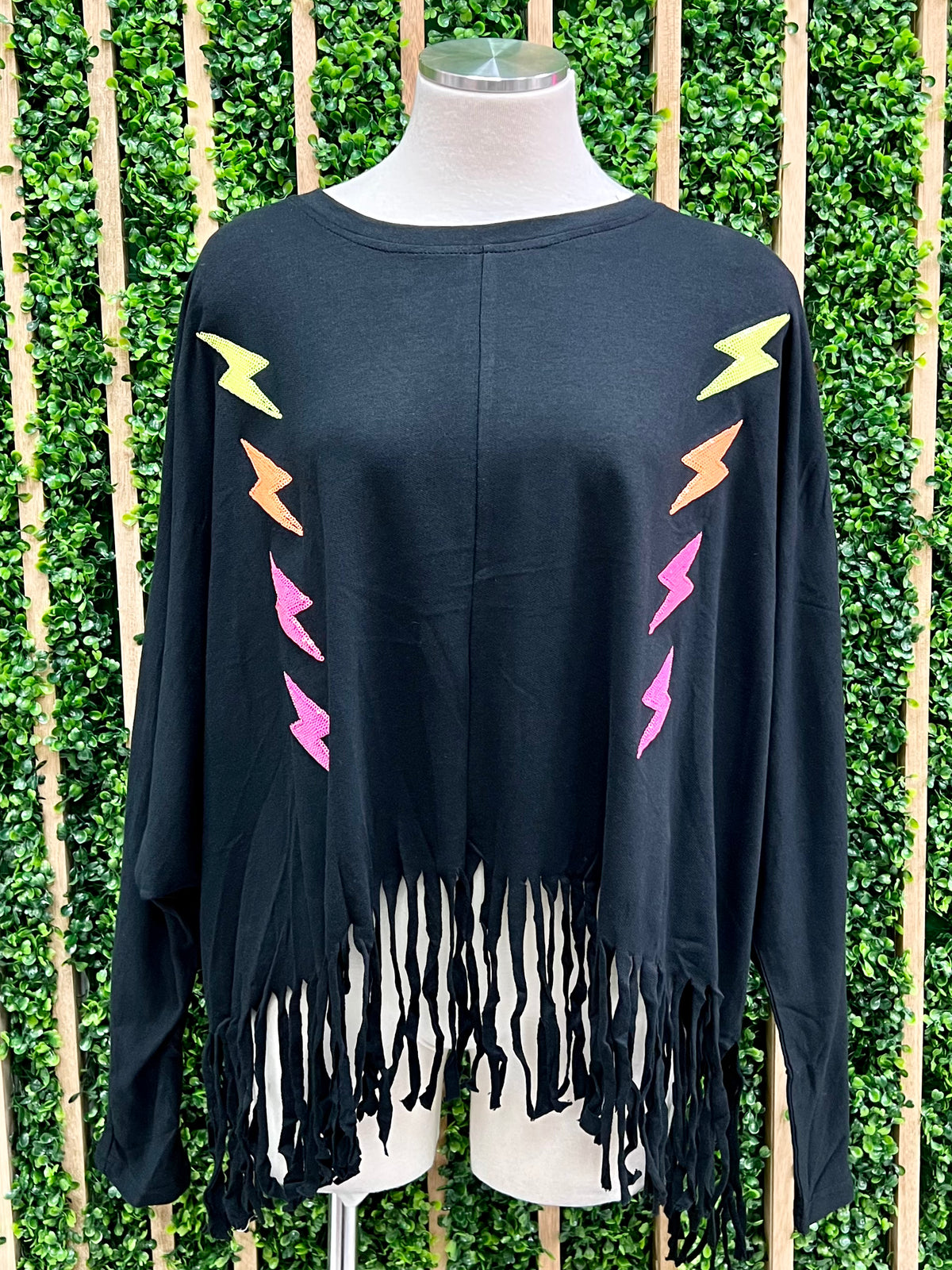Sequin Thunder Patch Fringe Top