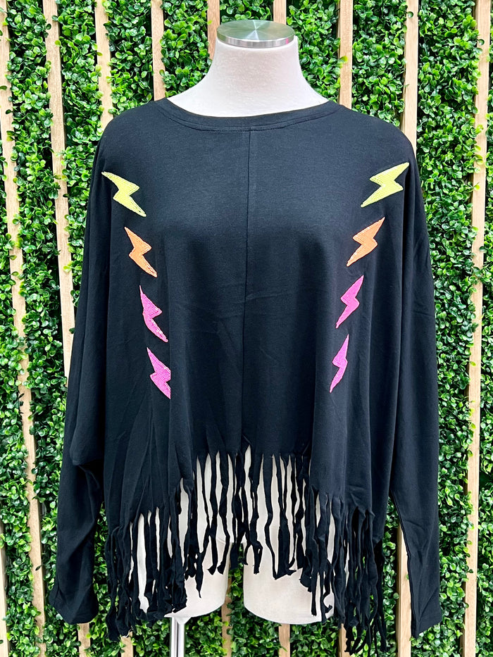 Sequin Thunder Patch Fringe Top