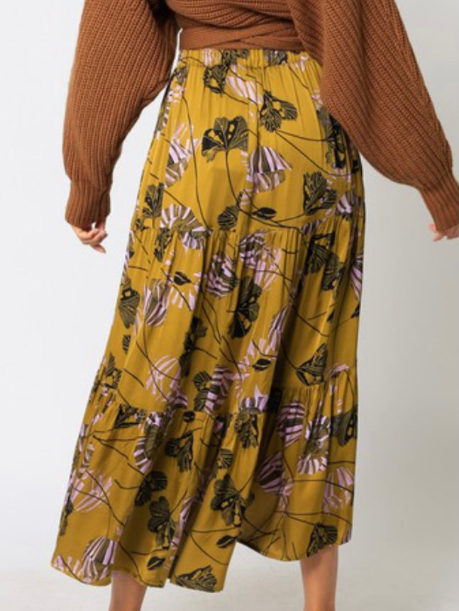 Olive Floral Midi Skirt