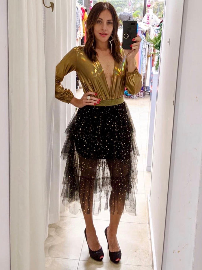 Metallic Liquid Long Sleeve Bodysuit