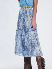 Blue Print chiffon Skirt
