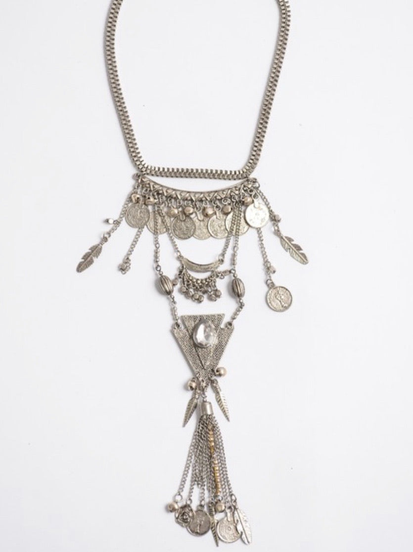 Coins & Fringe Statement Multilayer Necklace