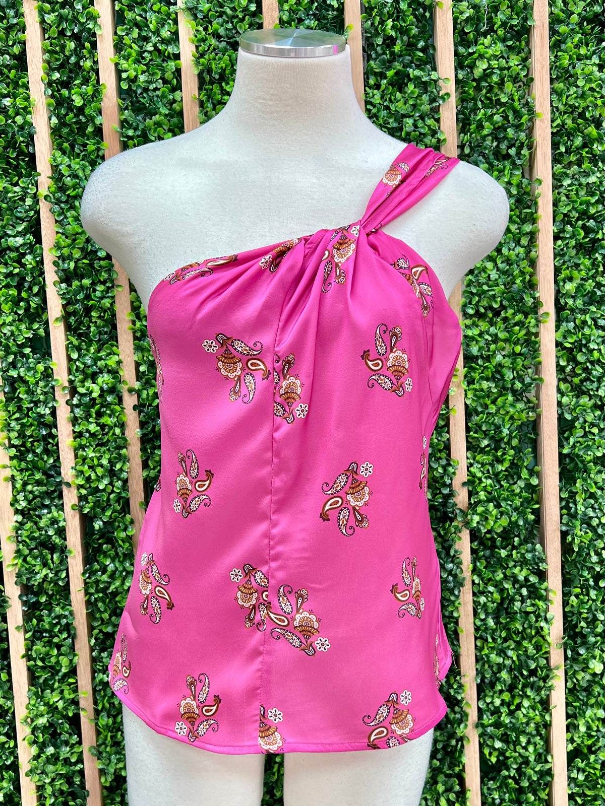 Pink Floral Print One Shoulder Top