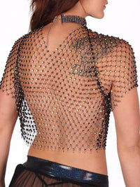 Rhinestone Net Coverup Top