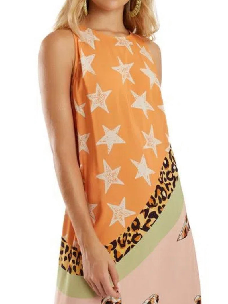 Tropical Print Cheetah Mixed Print Dress