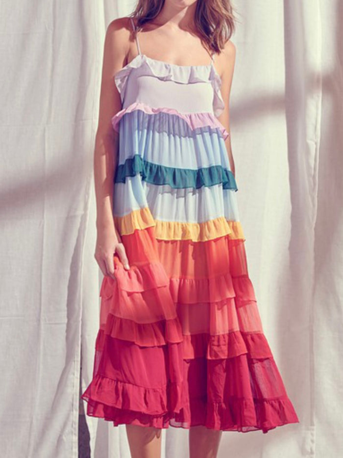 Rainbow tiered Maxi Dress