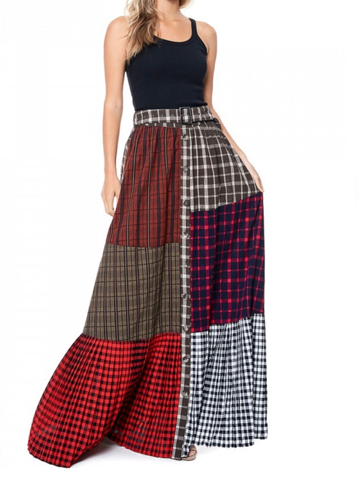 Color Block Patch Print Maxi Skirt