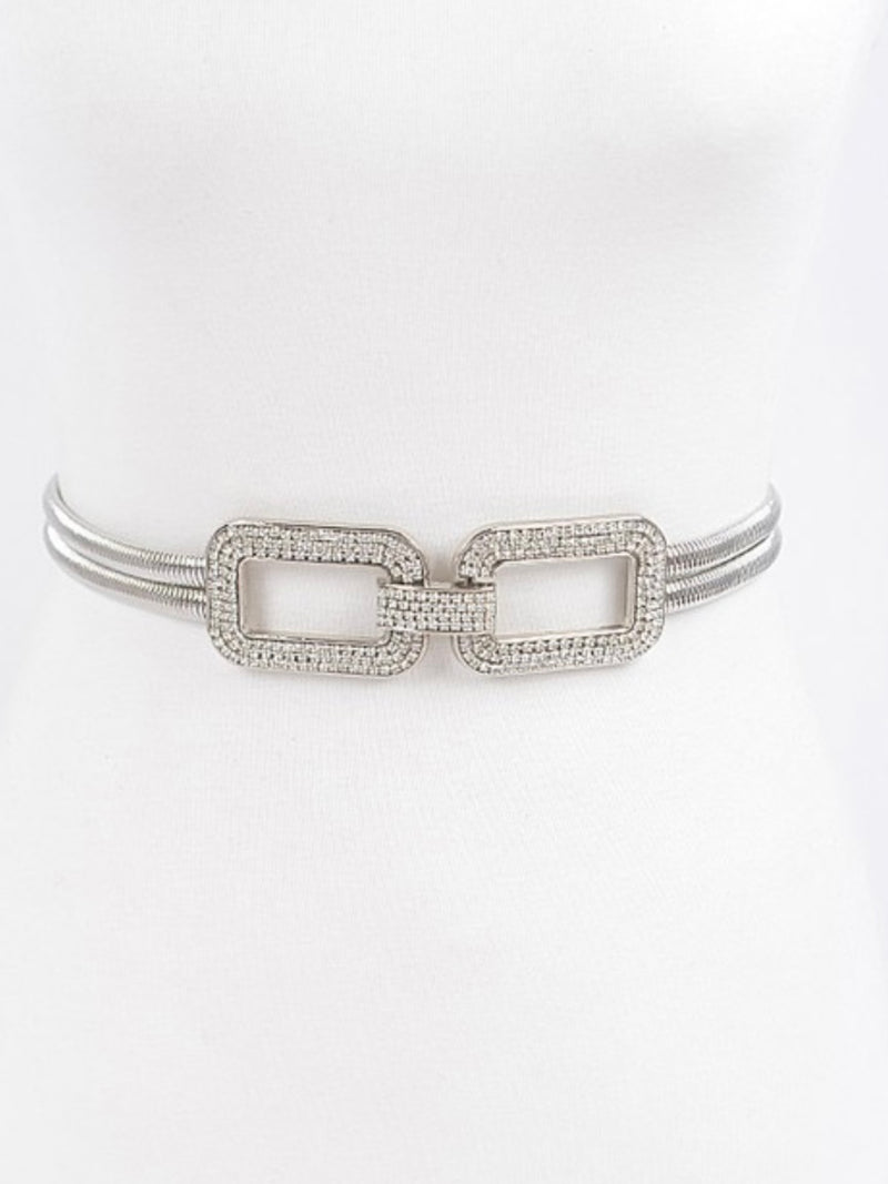 Rhinestone Rectangles Metal Elastic Belt