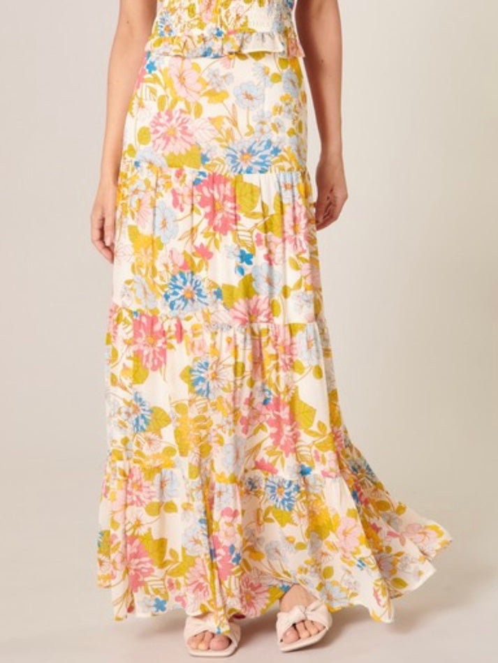 Yellow Floral Print MAxi Skirt