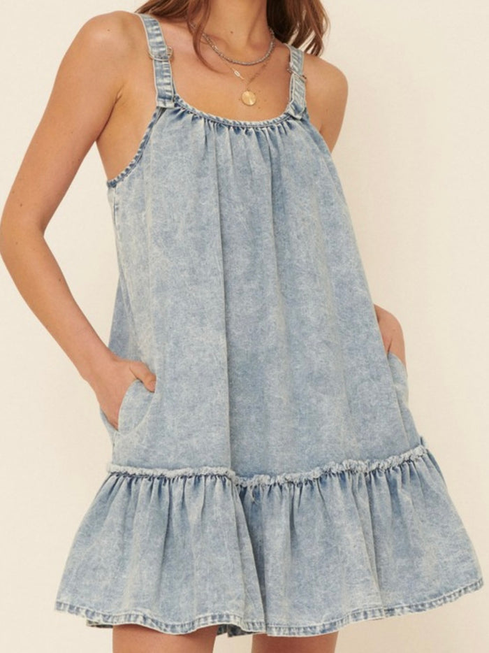 Denim Drop Waist Short Dress