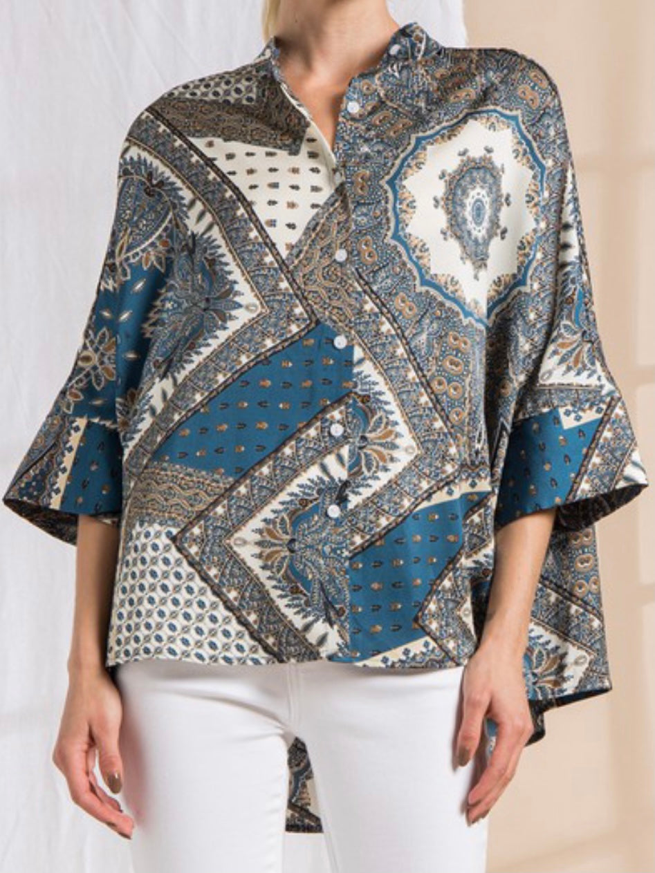 Navy Paisley Blouse