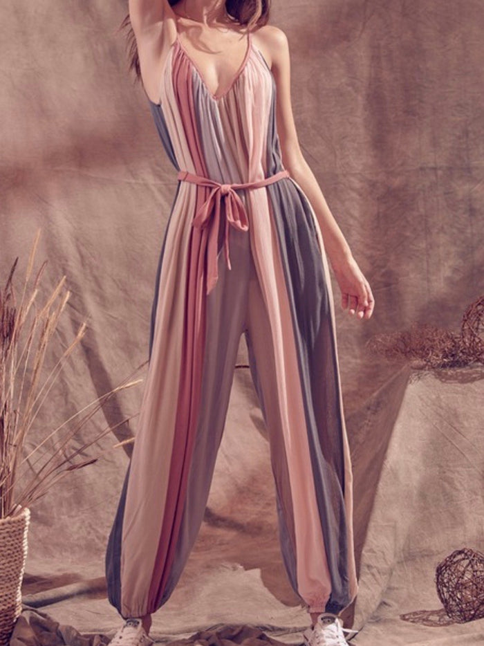 Multi Stripe Jogger Jumpsuit