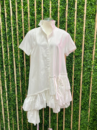 Frilled High Neck Uneven Hem Short Dress