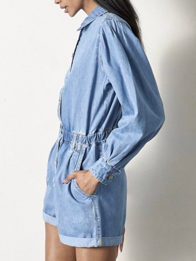 Roll Up Denim Romper