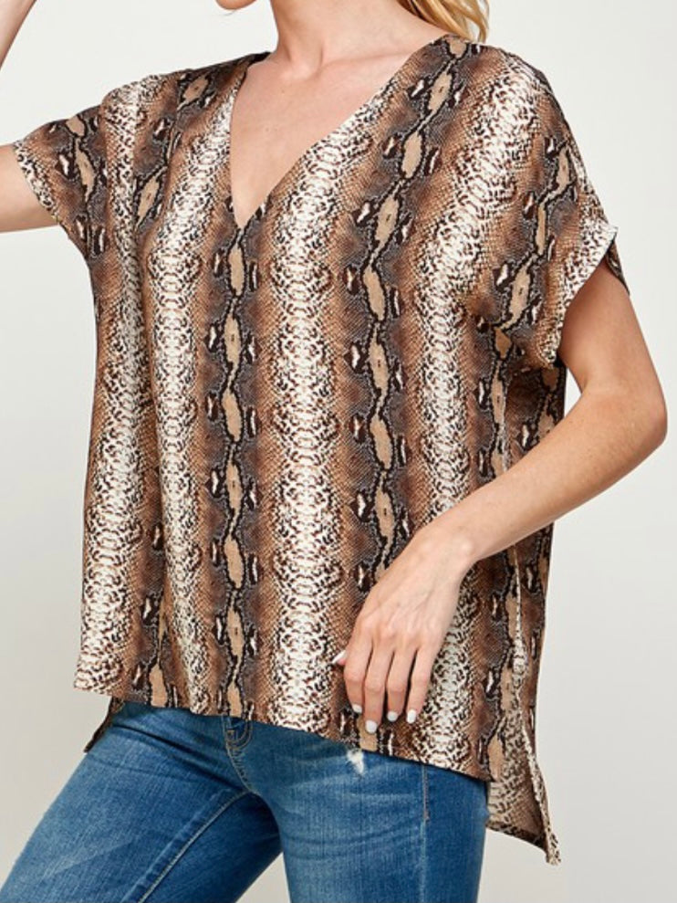 Brown Snake V Neck Top