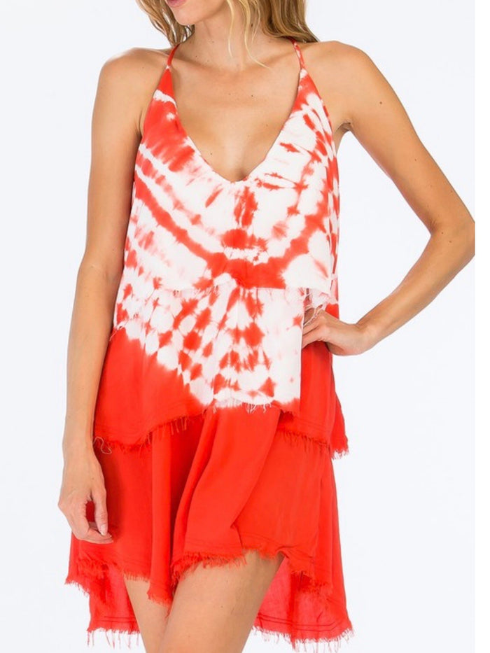 Tomato Red Boho Tank Dress