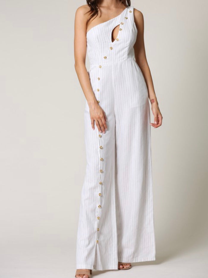 Striped Keyhole One Shoulder Jumpsuit