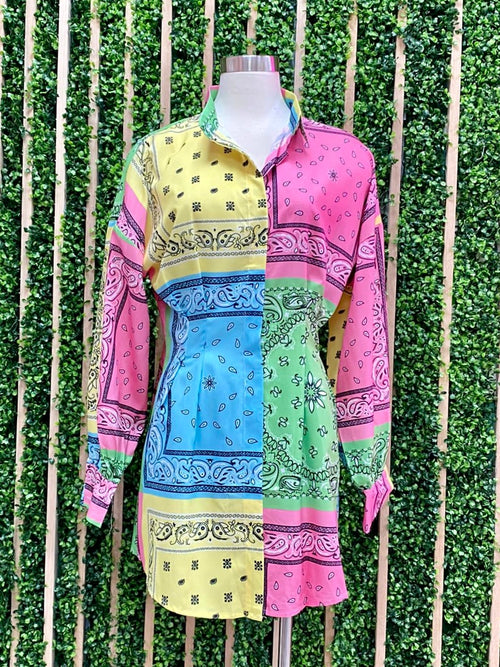 Bandana Print Blouse Dress