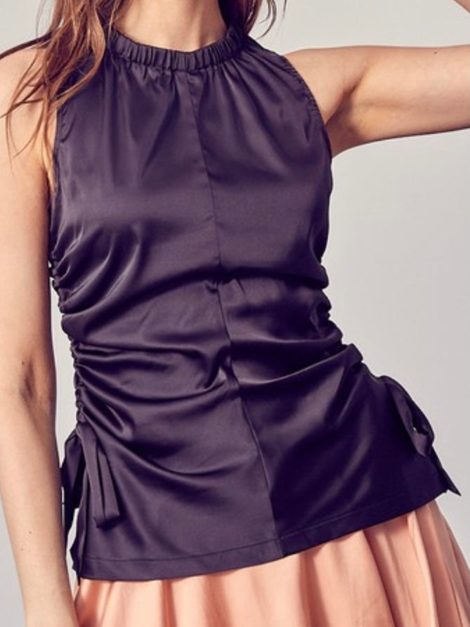 Elegant Side Ruching Sleeveless Top