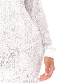 SILVER SEQUIN WIDE NECK BOXY MINI DRESS