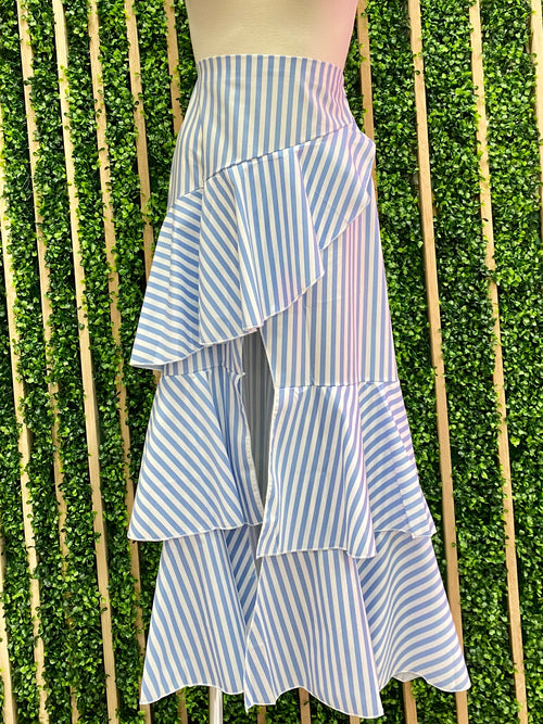 BLue Striped Midi Skirt
