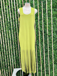 Eva Varro Exquisite Black Green Reversible Fringe Midi Dress