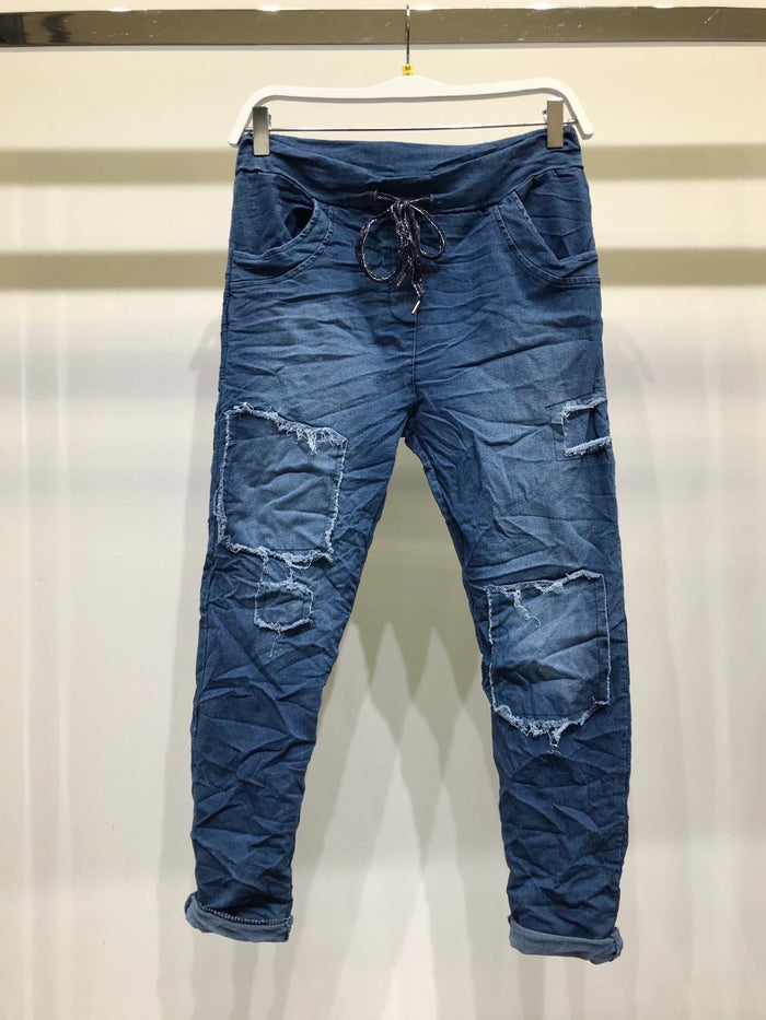 Denim Patch Crinkle Jogger