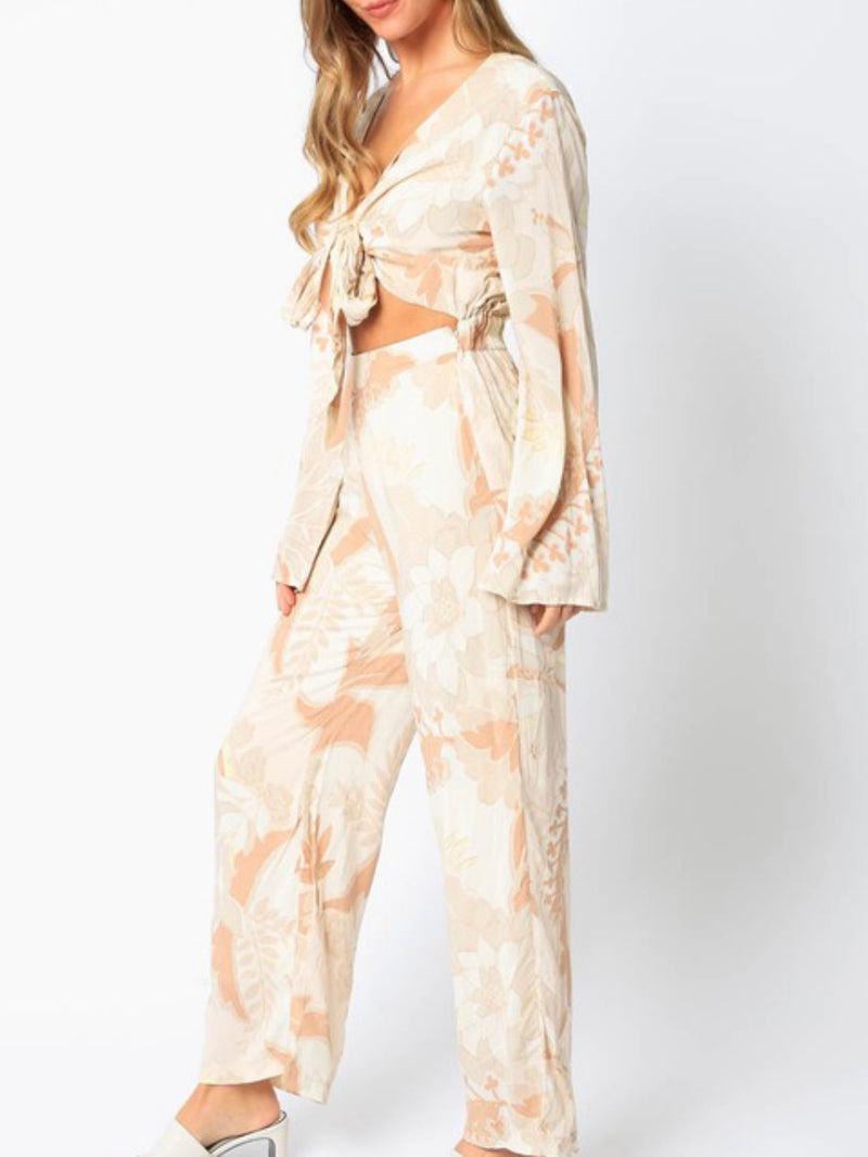 Almond Floral Cutout Jumpsuit