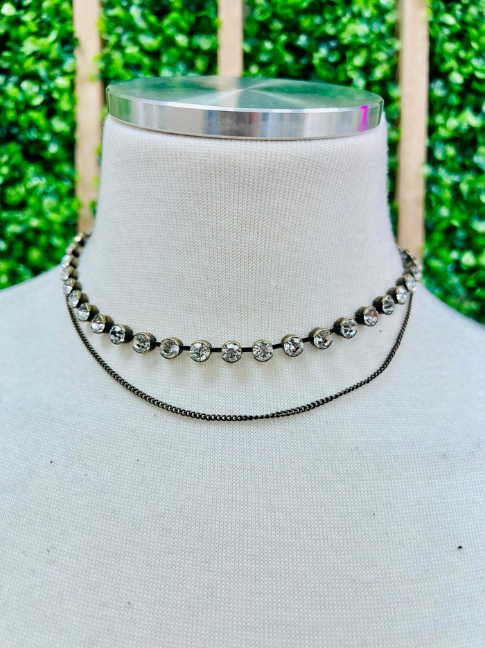 Crystal and Chain Double Necklace