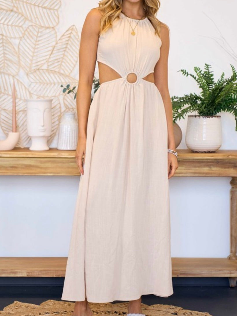 Taupe Linen Maxi Dress