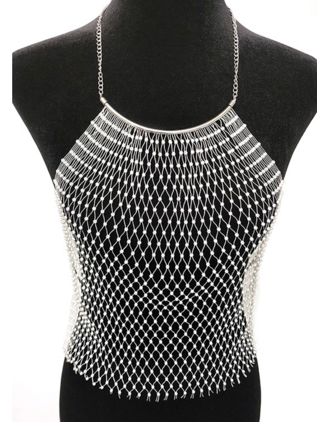 Rhinestone Net Halter Coverup Top