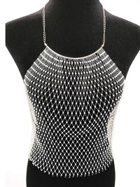 Rhinestone Net Halter Coverup Top