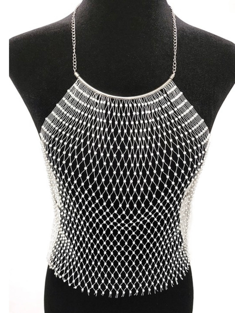 Rhinestone Net Halter Coverup Top