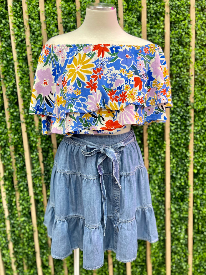 Chambray Tiered Short Skirt