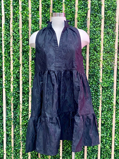 Black Embossed Tiered Short Dress