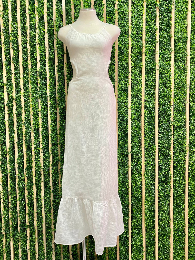 Exquisite White Gauze Open Back Maxi